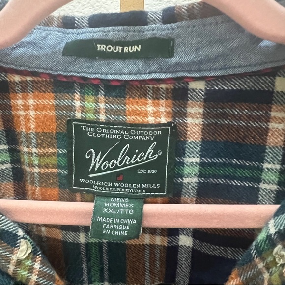 Woolrich Trout Run Flannel Shirt Orange Navy Plaid XXL - Picture 3 of 5
